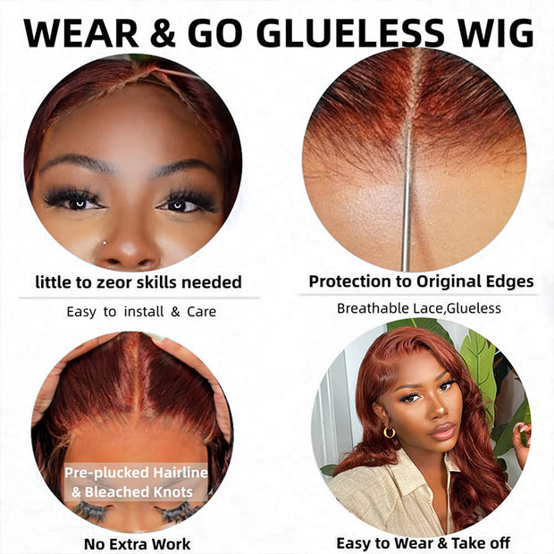 #33 Reddish Brown Color Upgrade 8*5 Pre Cut HD Lace Closure Wigs Glueless Wear & Go Wig