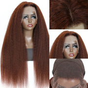 Glueless HD Lace Front Wigs Virgin Human Hair Kinky Straight Wigs #33 Reddish Brown Color