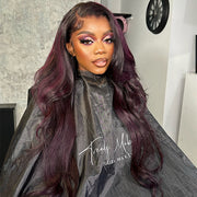 Balayage Purple Highlight Lace Front Wigs 13x4 Transparent HD Lace Human Hair Wigs