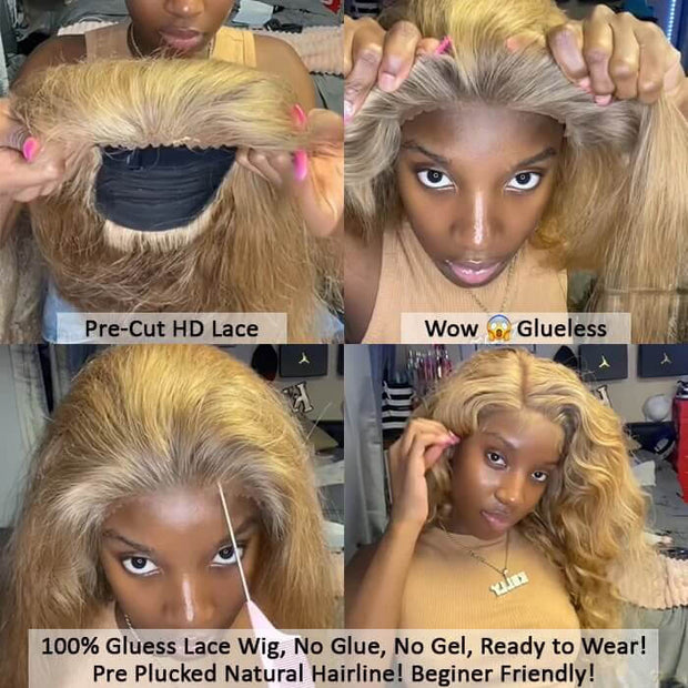 #27 Honey Blonde Straight/Body Wave Upgrade 8x5 Pre Cut HD Lace Wear & Go Glueless Human Hair Wigs