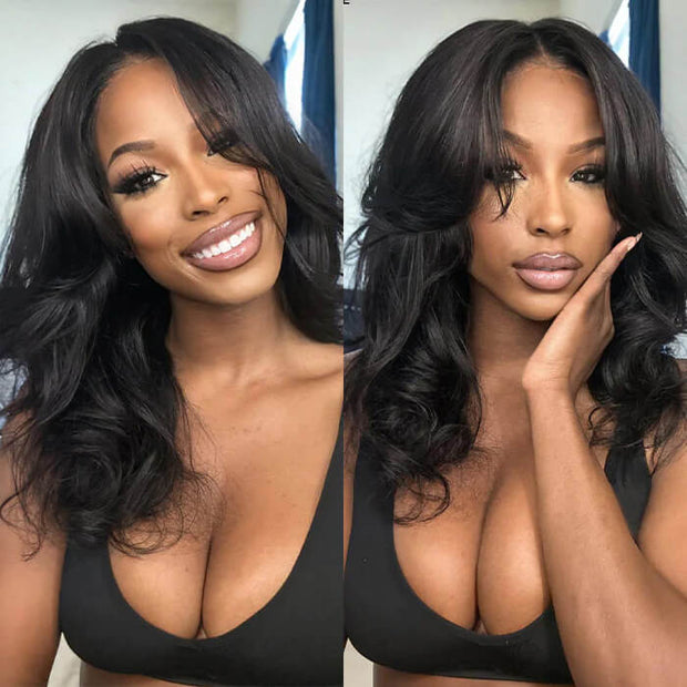 Face-Framing Curtain Bangs Body Wave Wig Glueless Wear Go 8x5 Pre-Bleached Tiny Knots Pre-Plucked HD Lace Wig