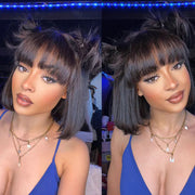 Curly Short Bob Wig With Bangs None Lace Full Machinemade Human Hair Wigs Glueless Beginner Friendly