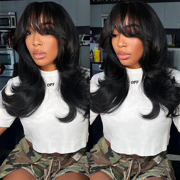 Face-Framing Curtain Bangs Body Wave Wig Glueless Wear Go 8x5 Pre-Bleached Tiny Knots Pre-Plucked HD Lace Wig