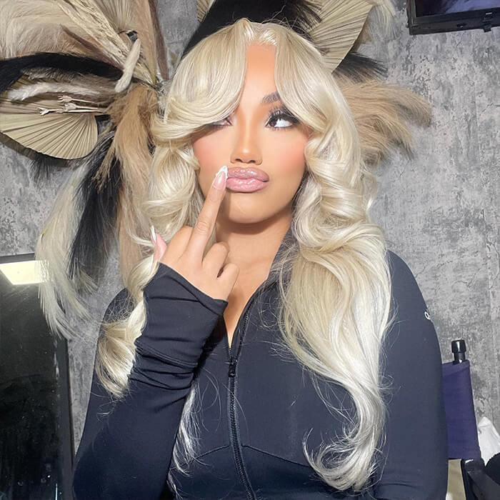 613 Blonde Curtain Bangs Body Wave Wig Pre Plucked Glueless HD Lace Human Hair Wigs