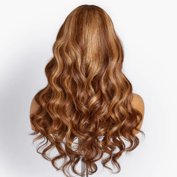 4/27 Honey Blond Highlight Body Wave Wig With Bangs Full Machinemade Wig/13x4/4x4 HD Lace Front Human Hair Wigs