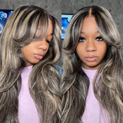 Blonde Highlight Curtain Bangs Lace Front Wig Pre Plucked HD Lace Frontal Human Hair Wigs