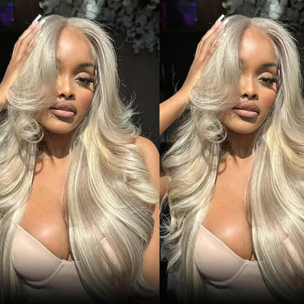 Blonde Highlight Layered Body Wave Wigs 13x6 Lace Front Butterfly Haircut Bangs Wig