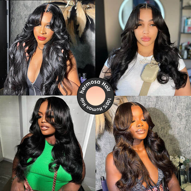 Face-Framing Curtain Bangs Pre-Styled Loose Body Wave Pre Bleached 13x4 Glueless Lace Front Wig For Women