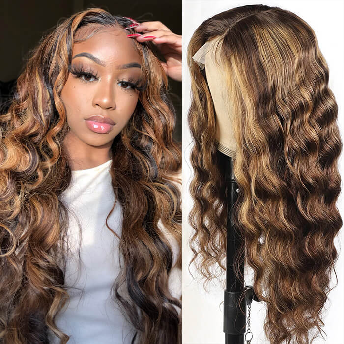 #4/27 Blonde Highlight Wig Loose Deep Wave 13x4 HD Lace Front Wigs Virgin Human Hair
