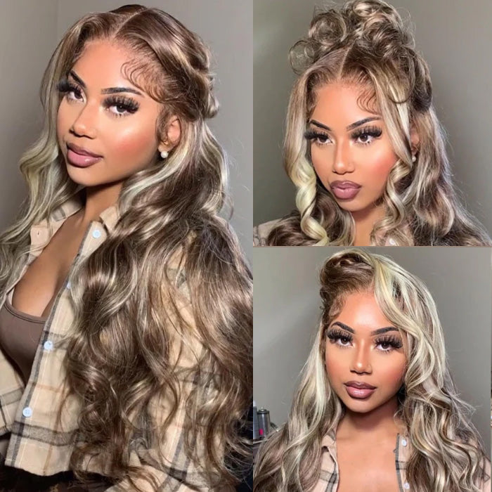 Exclusive Original Blonde Highlight Lace Front Human Hair Wigs #P18/613 Blonde Hair With Highlights For Sale