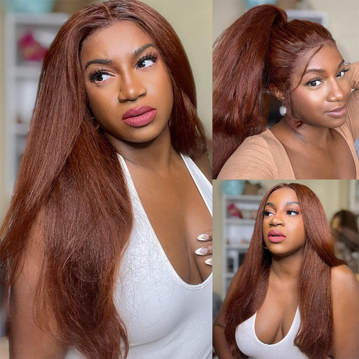 33 reddish brown kinky straight 13x6 hd lace front wig