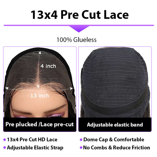 Body Wave Glueless Wear & Go Wigs Bleached Knots Pre Cut HD Lace Pre Plucked Hairline