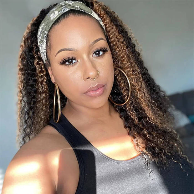 1b/27 honey blonde highlight curly headband wig