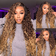 Ombre Highlights Water Wave 13x4 Transparent HD Lace Wig Virgin Human Hair