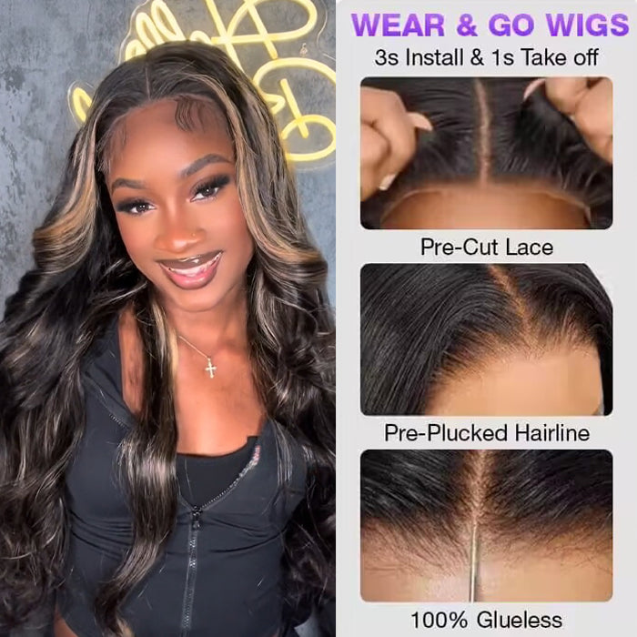 Glueless Highlight Wig 8x5 Closure HD Lace 100% Human Hair Wigs Ready To Go