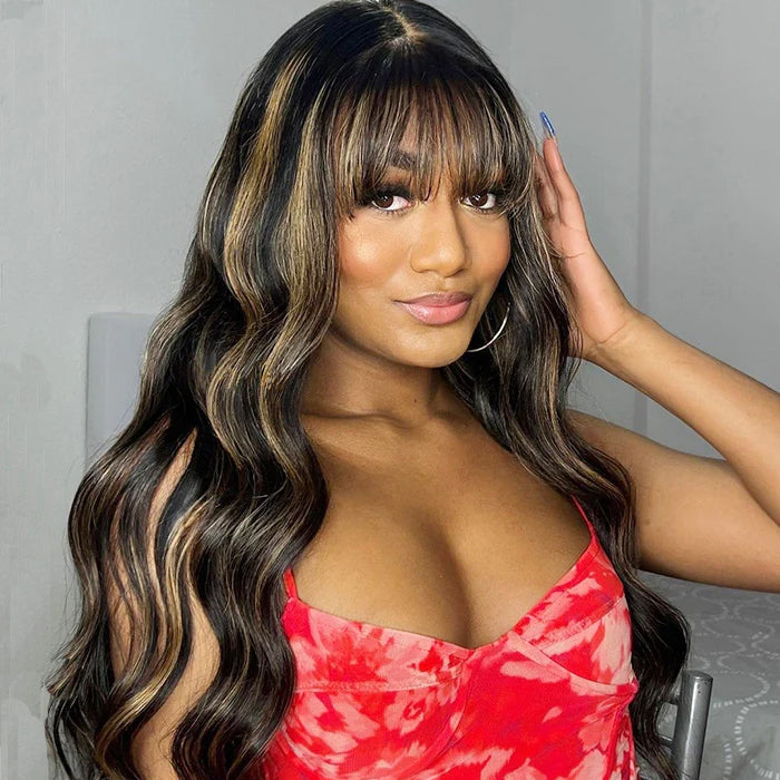 Highlights Wig with Bangs Body Wave Wig 8x5 Pre Cut HD Lace
