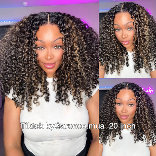 Blonde Highlight Curly Lace Wig 220% Density 13x4 Ear To Ear Lace Frontal Put on and Go Glueless Wig