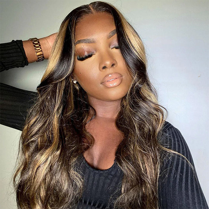 Honey Blonde Highlight Body Wave Wig 13x5 Wide T Lace Frontal Wig 100% Human Hair 180% Density