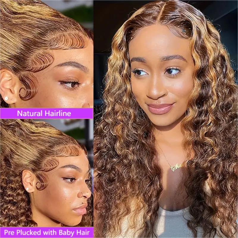 Hermosa Highlight Water Wave Transparent HD Lace Front Wigs 100% Human Hair Wig with Pre Plucked Hairline