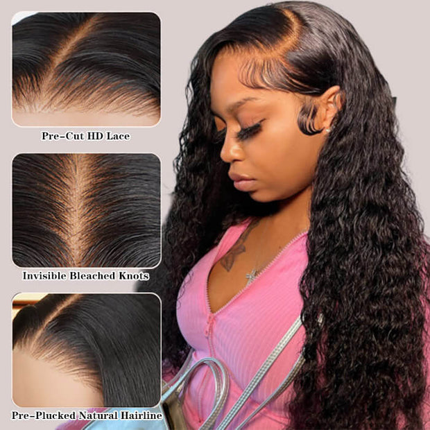 [2Wigs 26inch] Left C Part Water Wave & Body Wave 8x5 Pre Cut Lace & Pre Bleached Glueless Wig