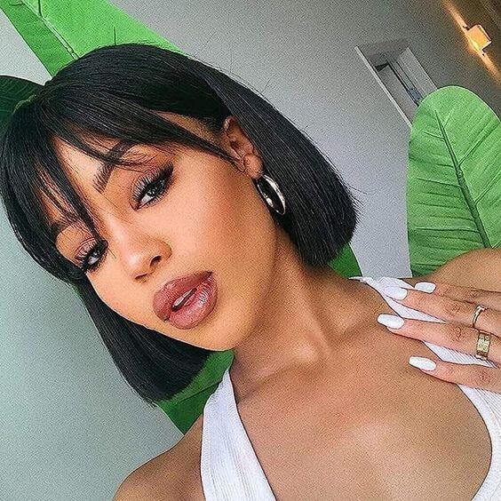 Glueless Short Bob Wig With Bangs 150% Full Density | New Girl Bonus
