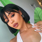 Glueless Short Bob Wig With Bangs 150% Full Density | New Girl Bonus