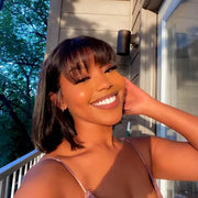 Glueless Short Bob Wig With Bangs 150% Full Density | New Girl Bonus