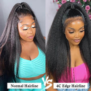 Kinky Edges Hairline Glueless Kinky Straight HD Lace Front Human Hair Wigs Pre Bleached