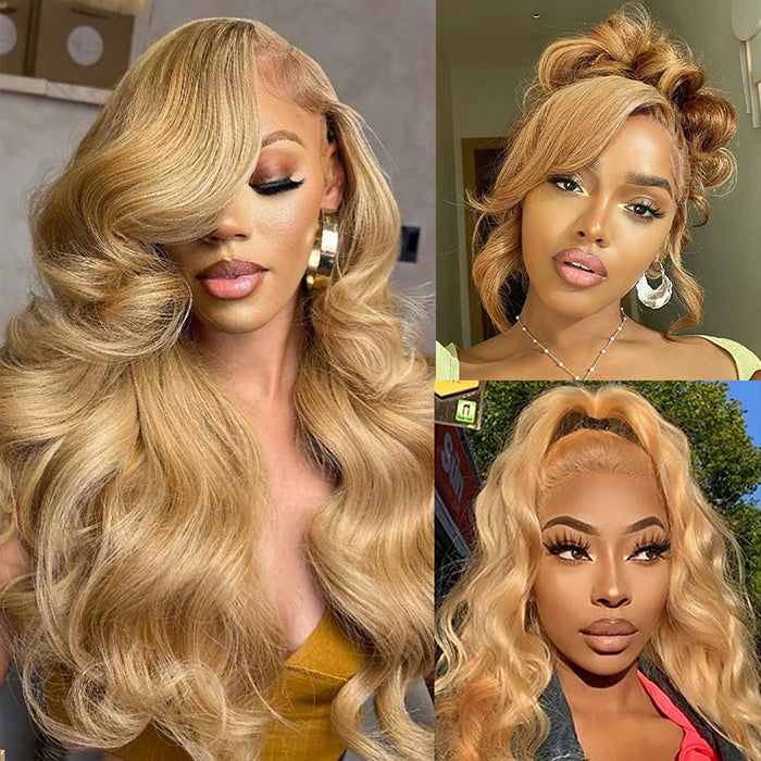 27 Honey Blonde Color Invisible-Pull String 360 Lace Frontal  display picture 1