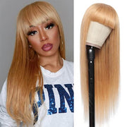 27 honey blonde human hair wig with bangs