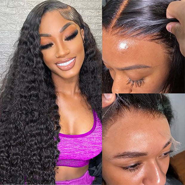 Deep Wave 13x4 HD Lace Front Human Hair Wigs Pre Bleached Knots Ship In 24H