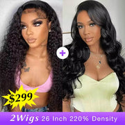 [2Wigs 26inch] Jerry Curly & Body Wave Put On And Go Quick & Easy Glueless Wig