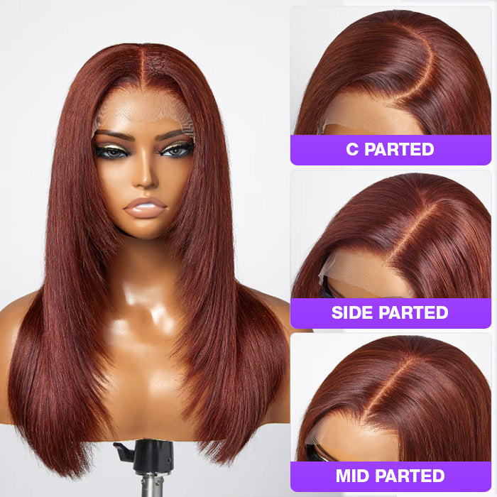 33 reddish brown layered cut lace front human hair wigs