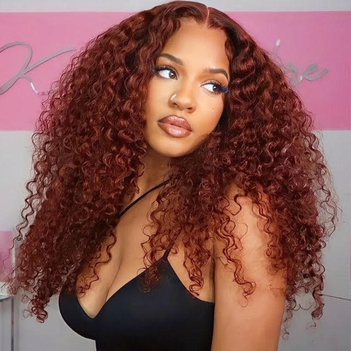 Reddish Brown 5x5/13x4 HD Lace Wig #33 Auburn Colored Deep Wave