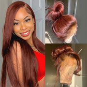 #33 Reddish Brown Color 360 Lace Frontal Wigs Glueless HD Lace human Hair Wigs