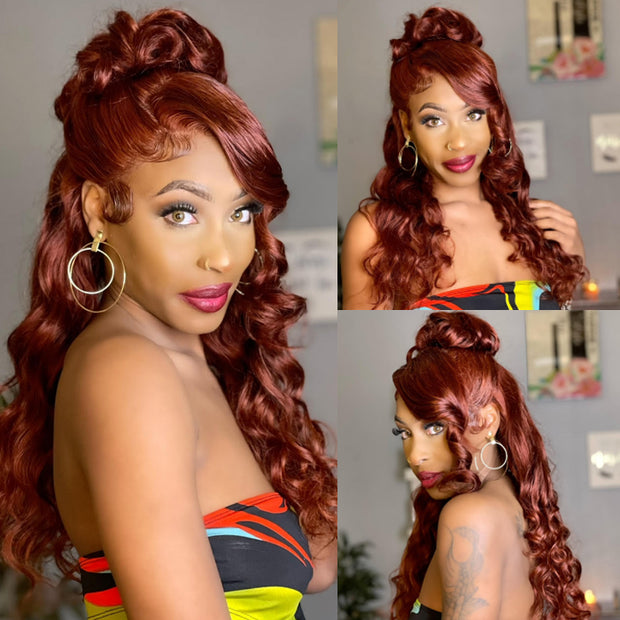 #33 Reddish Brown Color 360 Lace Frontal Wigs Glueless HD Lace Human Hair Wigs