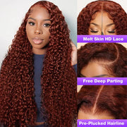 Curly Human Hair Wigs #33 Red Brown Auburn Colored Wig 13*4 5*5 HD Transparent Lace Front Wigs
