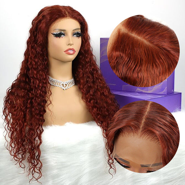#33 Reddish Brown Color Water Wave 13x4 13x6 HD Lace Front Wigs Human Hair Pre Plucked