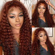 Deep Wave 13x4 HD Lace Front Wigs 33# Reddish Brown Color 5x5 Glueless Wig Human Hair