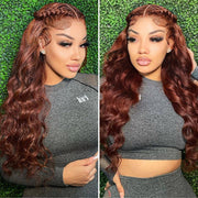Reddish Brown Body Wave Glueless 13x4 Frontal Pre Cut HD Lace Wig Human Hair S M L Cap