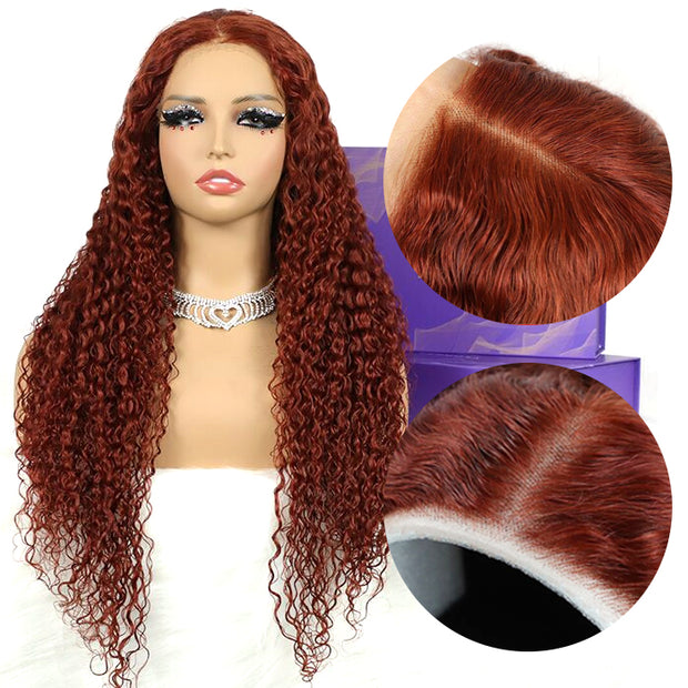 Curly Human Hair Wigs #33 Red Brown Auburn Colored Wig 13*4 5*5 HD Transparent Lace Front Wigs