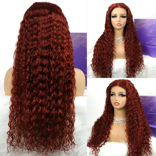 #33 Reddish Brown Color Water Wave 13x4 13x6 HD Lace Front Wigs Human ...
