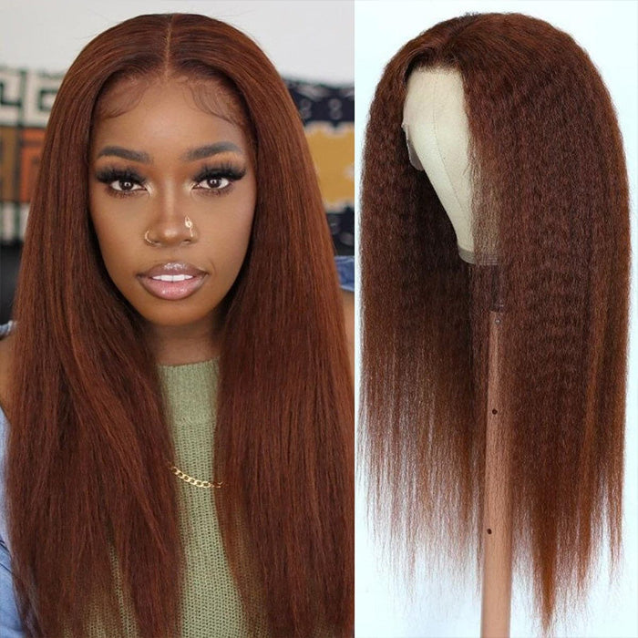 33 reddish brown kinky straight 13x6 hd lace front wig