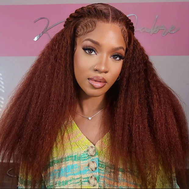 33 reddish brown kinky straight hd lace wig