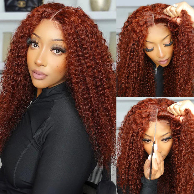 Reddish Brown Curly Glueless Wig Pre-plucked 8x5 Pre Cut HD Lace Wig Quick & Easy