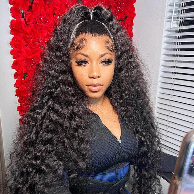 Deep Wave 360 HD Transparent Lace Front Wigs Glueless Pre Plucked Lace Wig For Women