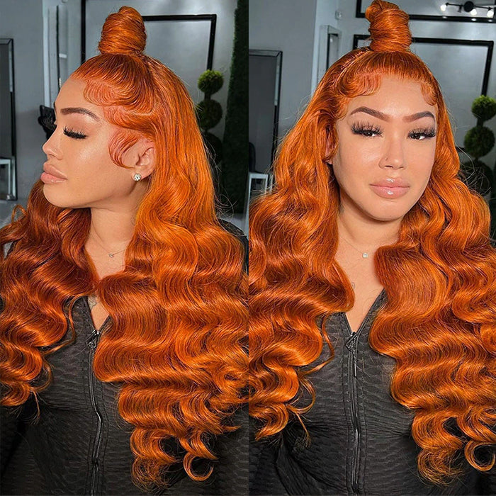 Orange 360 wig! (New) Ginger Orange Colored Invisible-Pull String 360 Lace Frontal  main image 2