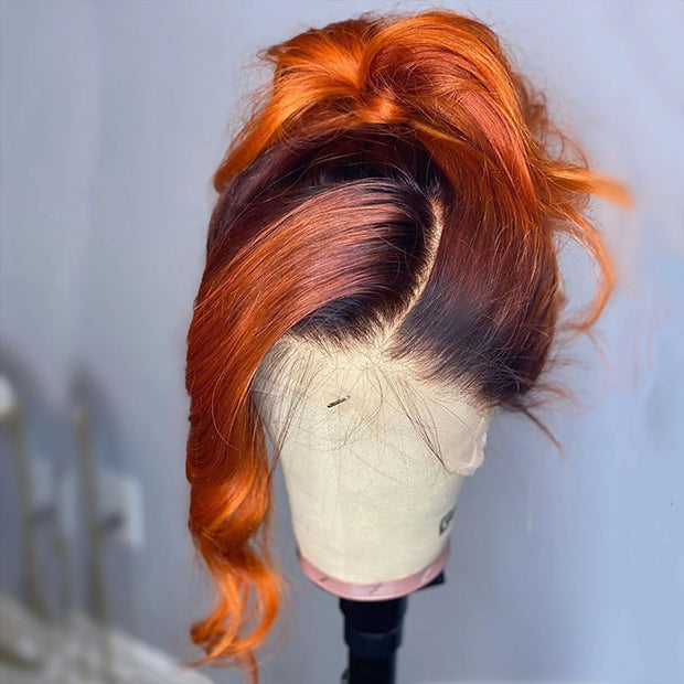 Ginger Orange Colored 360 Lace Frontal Wigs Glueless HD Lace Human Hair Wigs