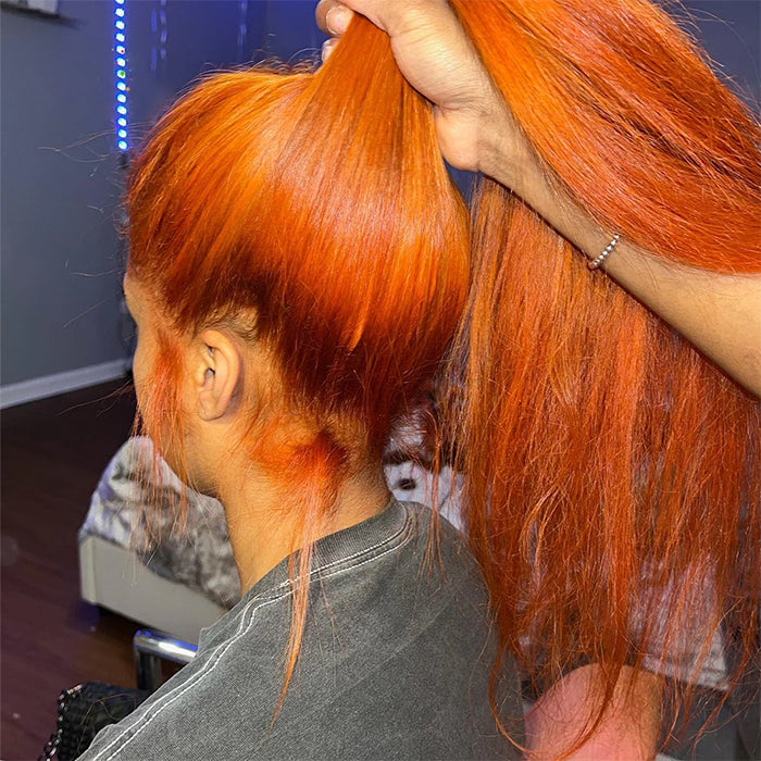 Ginger Orange Colored Invisible-Pull String 360 Lace Frontal 