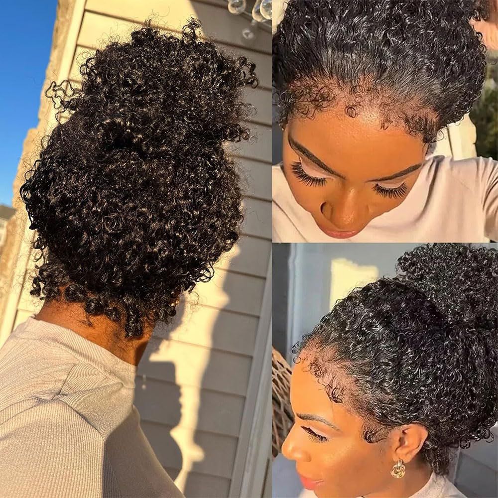 Kinky Edges Glueless 360 Full Lace Frontal Curly Wigs With Invisi-String Affordable Snug Fit Human Hair Wigs Lace Parting Anywhere